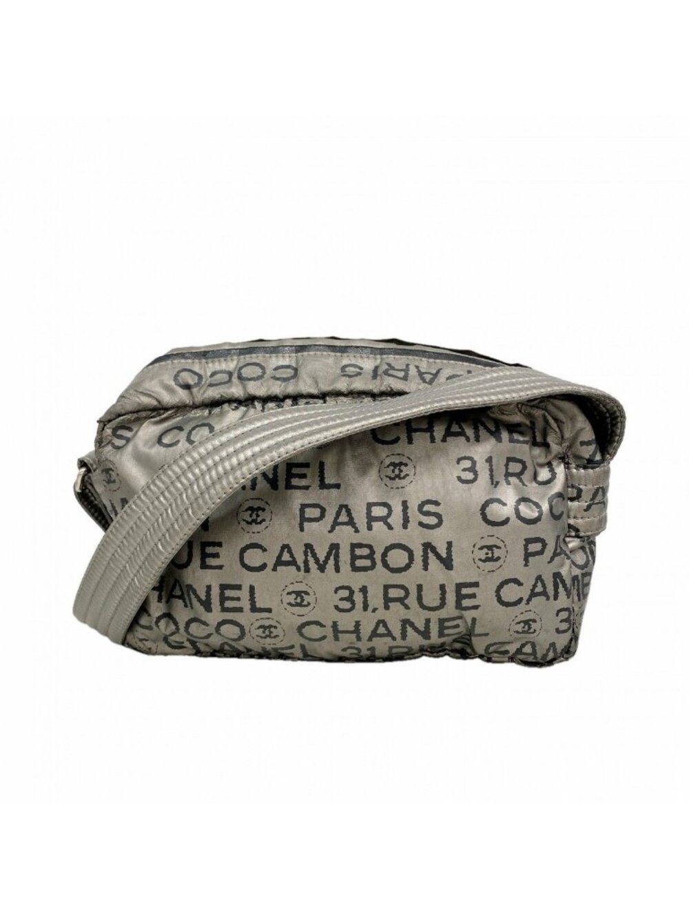 Chanel Shoulder Bag Unlimited Nylon Gray Silver